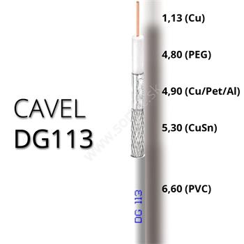 Koaxiálny kábel CAVEL DG113, PVC, 6,6mm, Class A+, 250m balenie