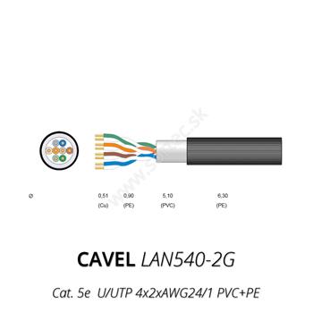 LAN kábel vonkajší CAVEL 540 2G, Cat.5e, PVC+PE, UTP, 300m balenie