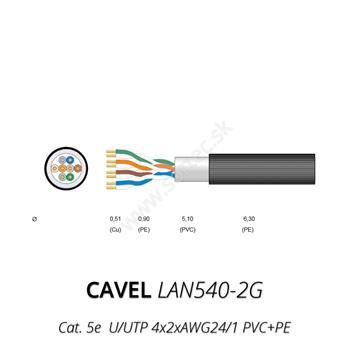 LAN kábel vonkajší CAVEL 540-2G, Cat5e, PVC+PE, UTP, 200m balenie