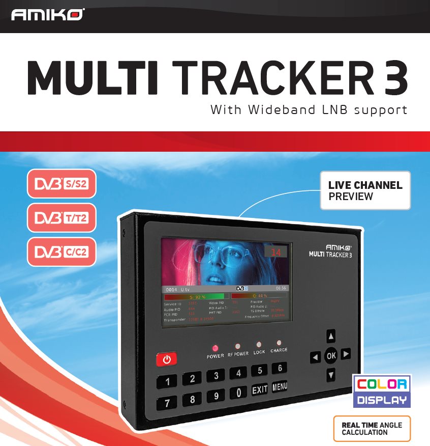 Merací prístroj Amiko MULTITRACKER 3 (DVB-S/S2/T/T2/C/C2)