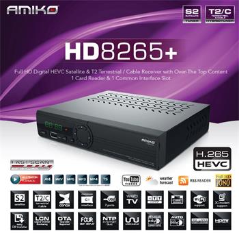 Satelitný prijímač DVB-S/S2/T2/C Amiko HD 8265+ Combo CI slot, H.265