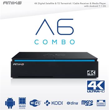 Satellite receiver DVB-S2/T2/C Amiko A6 COMBO - HYBRID OTT (Android 7.1)