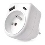 Split socket 1× 230V, 1×USB-A+1×USB-C, white