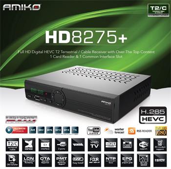 Terestriálny / Káblový prijímač DVB-T2/C Amiko HD 8275+ H.265 - HEVC