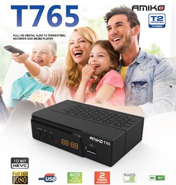 Terestriálny prijímač DVB-T/T2 Amiko T 765 (T2-HEVC)